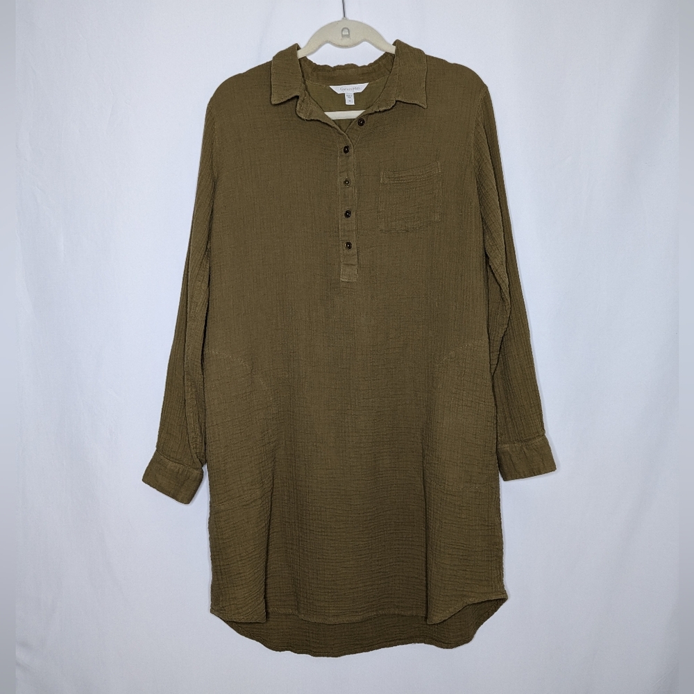 Garnet Hill Women's Army Olive Green Organic Cotton T-shirt Dress Size M